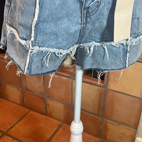 Revice Denim Patchwork Cutoffs/4Ever Summer Short Fray Grid, size 32 - Picture 3 of 10